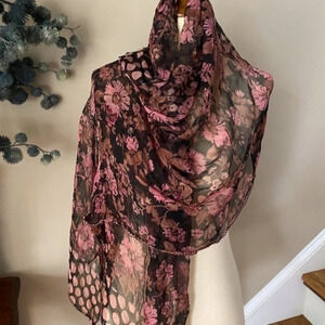 Anthropologie Sheer Lightweight Floral Scarf